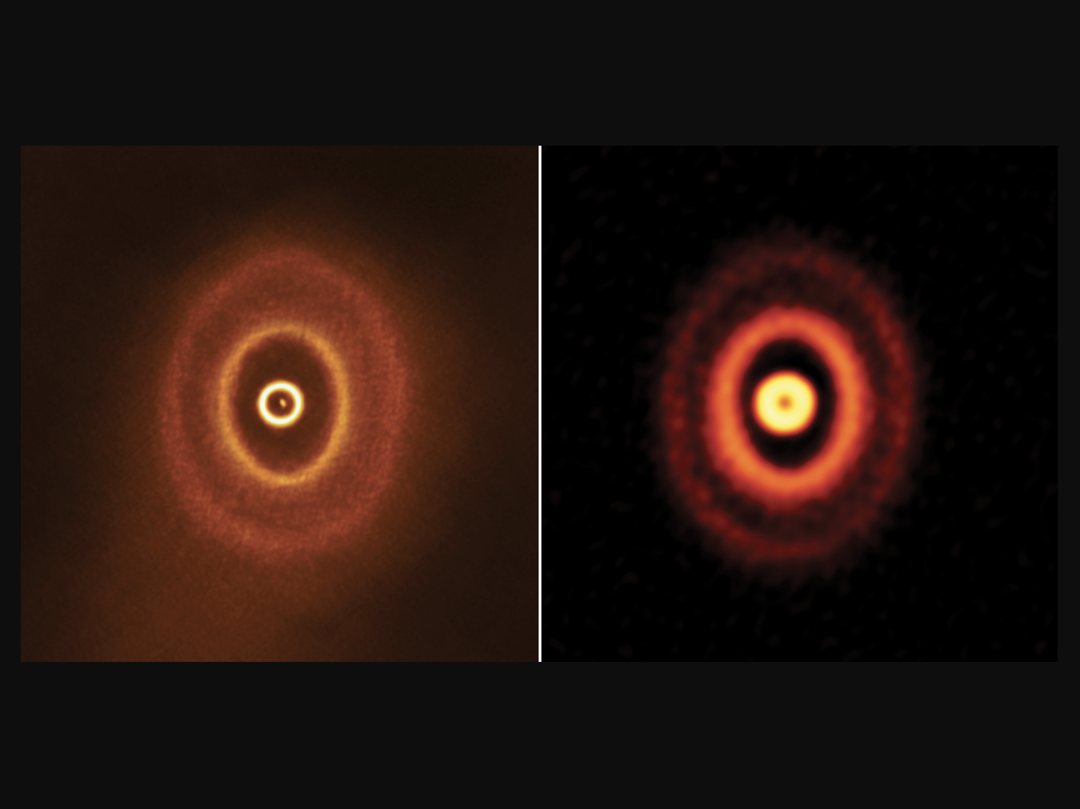 ALMA descubre un extraño sistema triple de estrellas con anillos desalineados