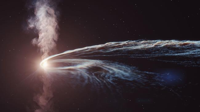 Astrónomos captan un agujero negro arrojando material años después de triturar una estrella